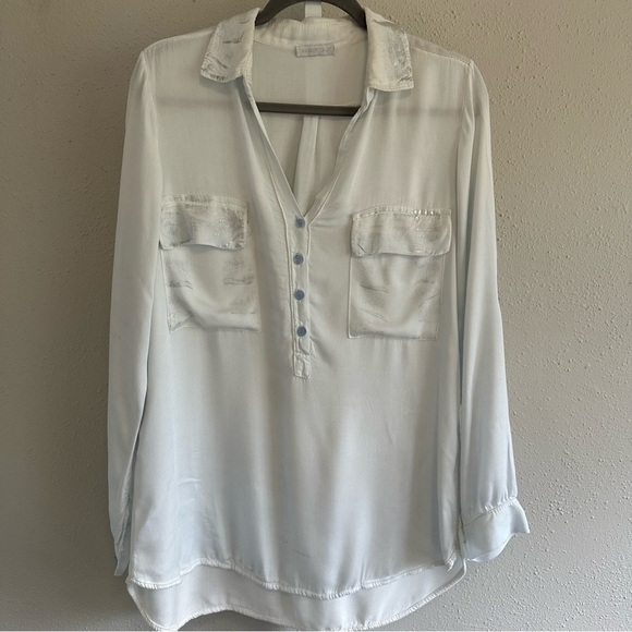 Made in Italy Tops - Made in Italy light blue with metallic silver embellishment blouse